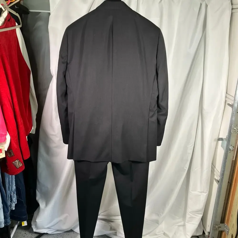 Pronto Uomo Platinum Black‎ Wool Suit 42L Jacket 35W Pants Career Professional